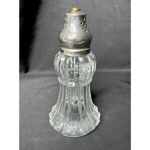 Vintage Sugar Parmesan Shaker Pressed Glass Base Silverplate Lid Bee Finial MCM
